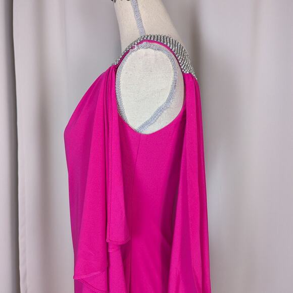 Y2K Cache One Shoulder Rhinestone Trim Mini Dress Hot Pink Size 2 - Picture 9 of 16